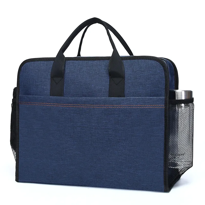 A blue conference bags that can hold a water cup
