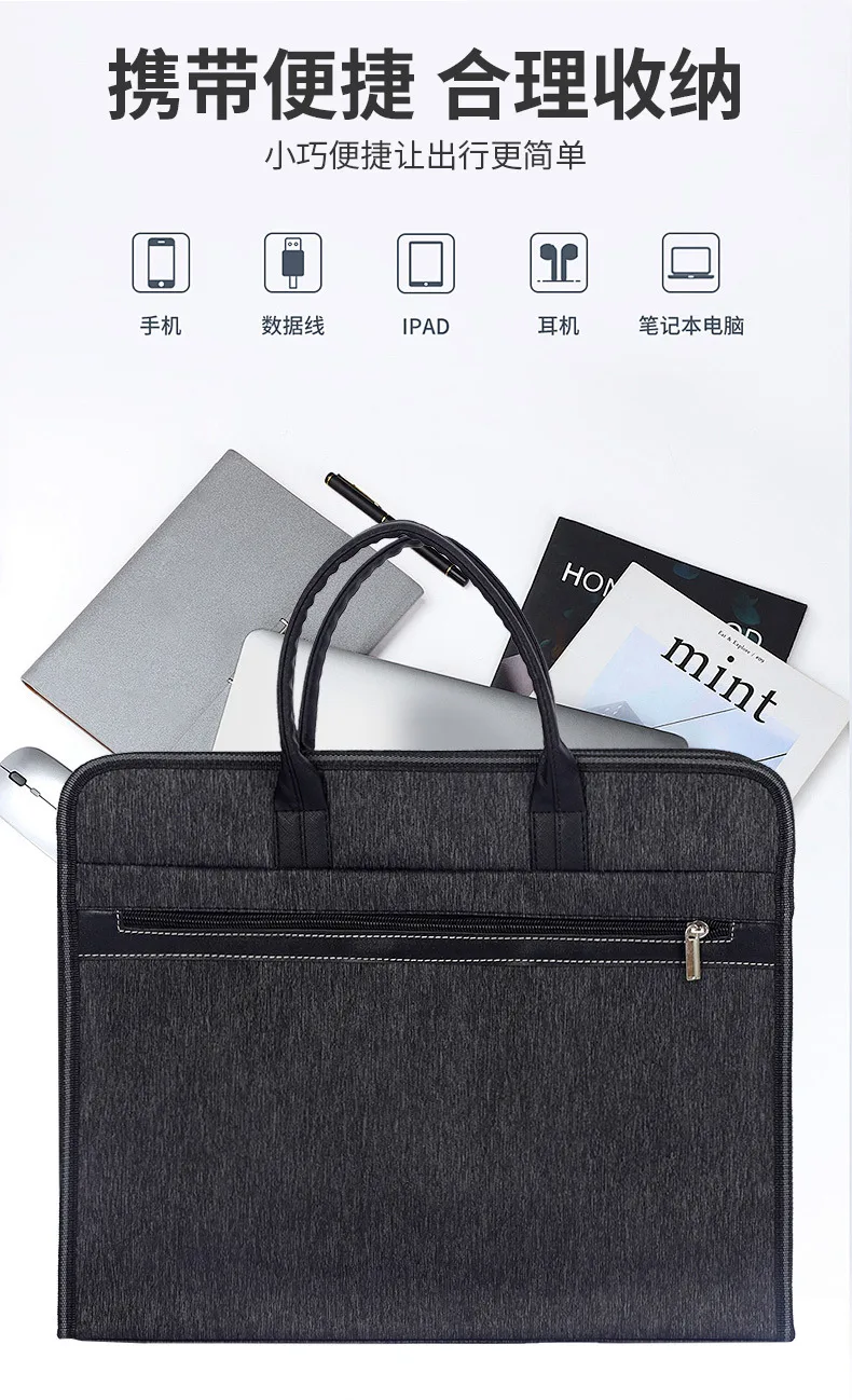 Employee Welcome Kit for phone, charging cable, iPad, headphones, and laptop with front zipper pocket