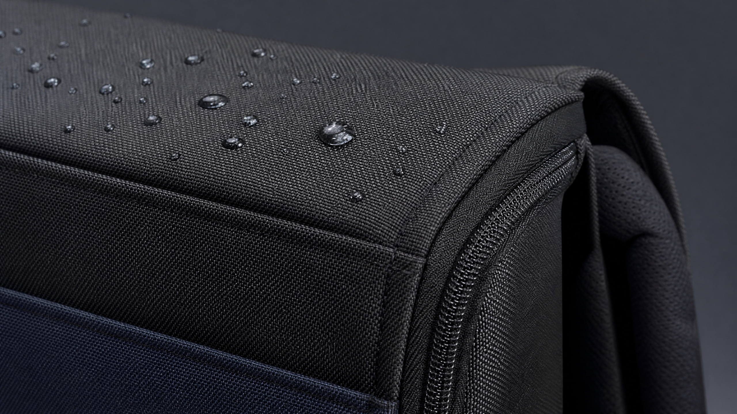 Close-up of water-resistant Oxford fabric on a business briefcase