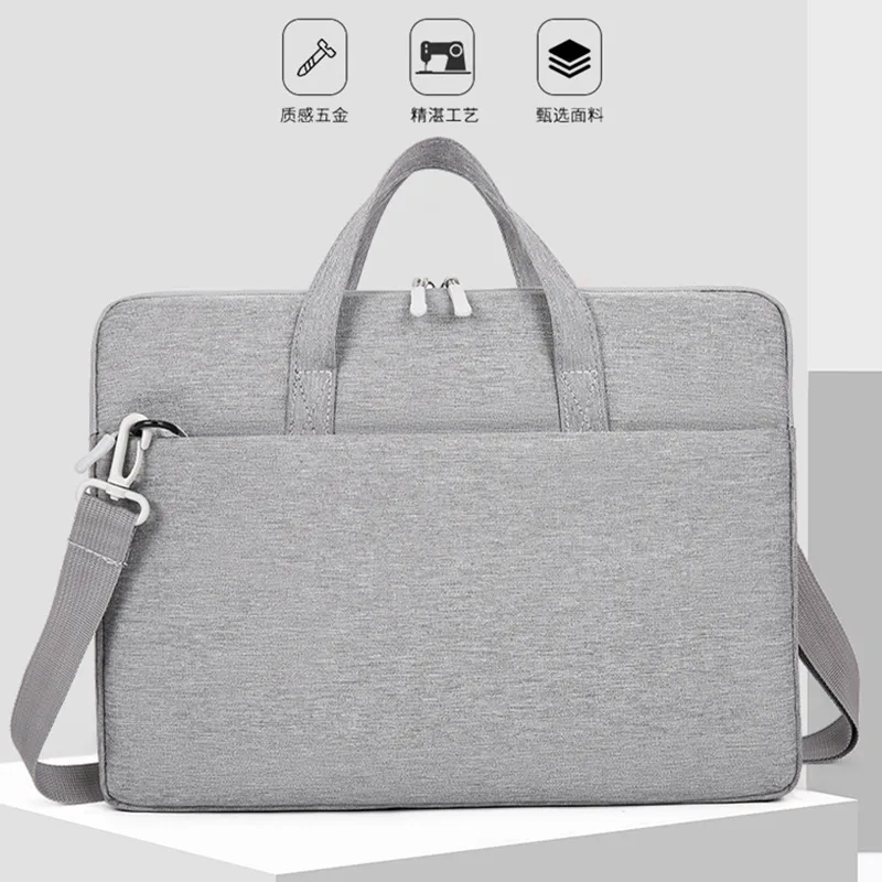 Close view of Model 162 gray laptop briefcase with hardware, stitching and Oxford fabric