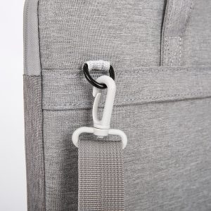 Close-up of the detachable shoulder strap hardware on Model 162 laptop briefcase bag