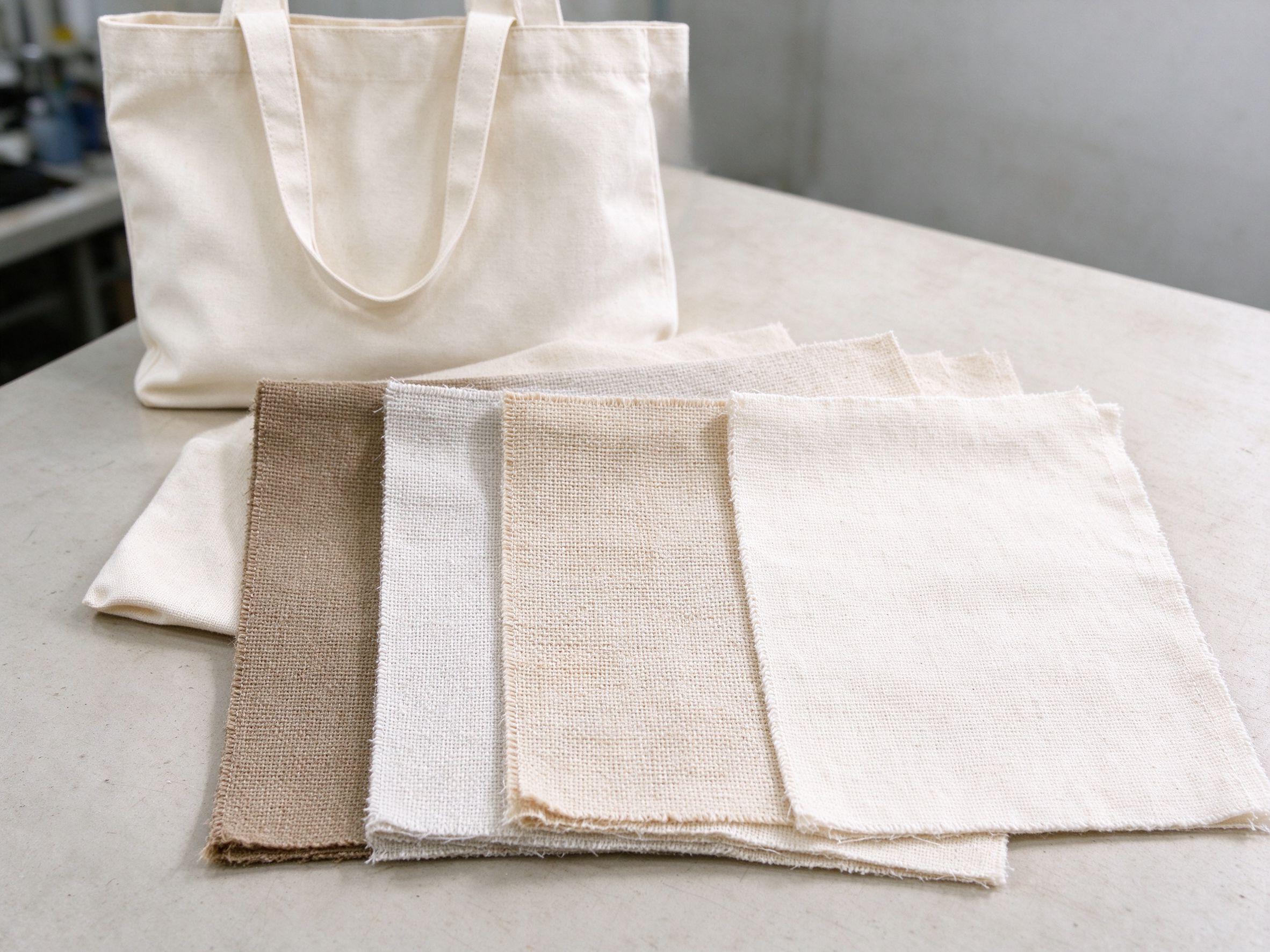 Comparison of canvas fabric samples with different textures, structures, and surface finishes