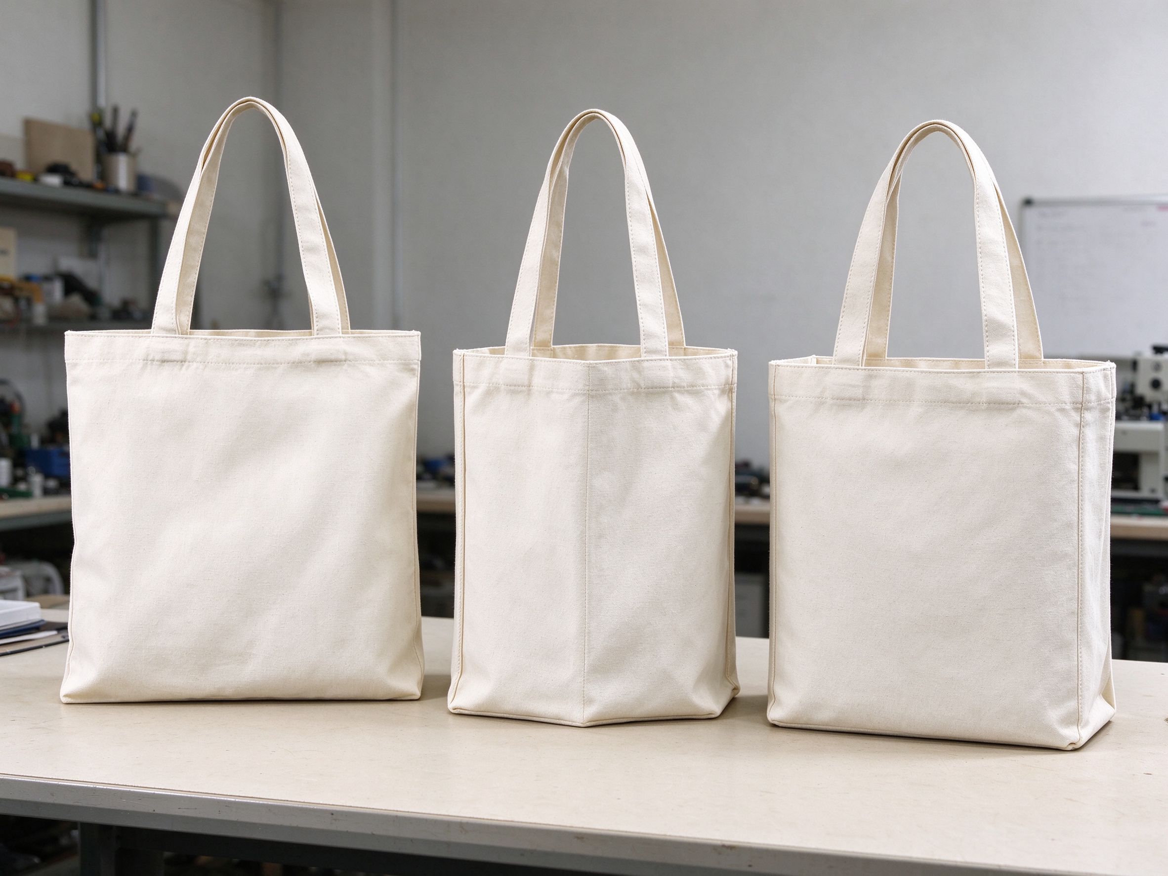 Comparison of flat canvas tote bag construction, side gussets, and bottom gussets