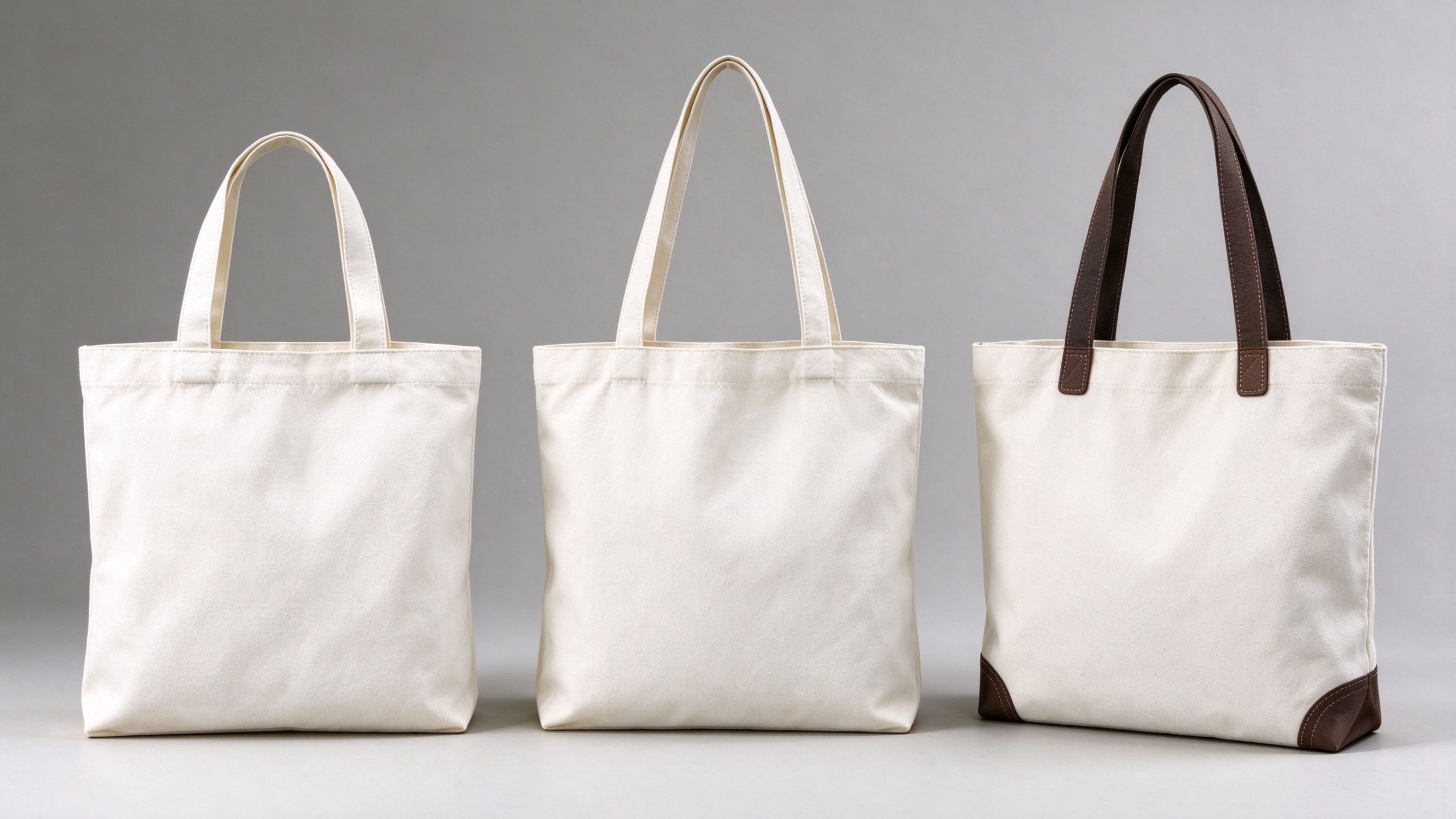 Comparison of short self-fabric handles and long webbing handles on canvas tote bags