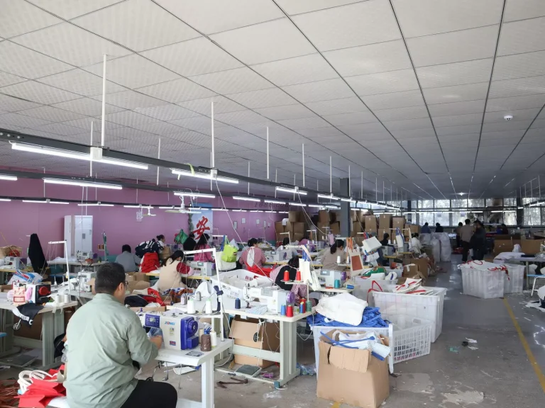 Sewing production line for custom canvas tote bags