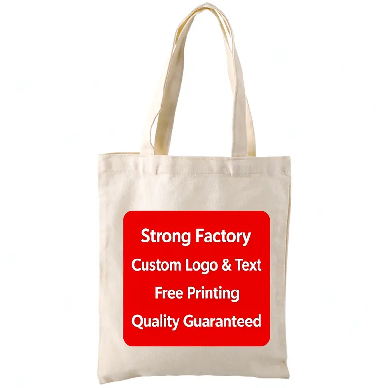Natural canvas tote bag with custom logo printing area