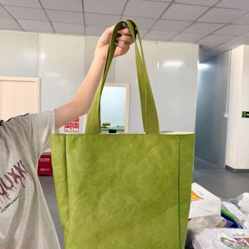DuPont paper tote bag in olive green with canvas handles