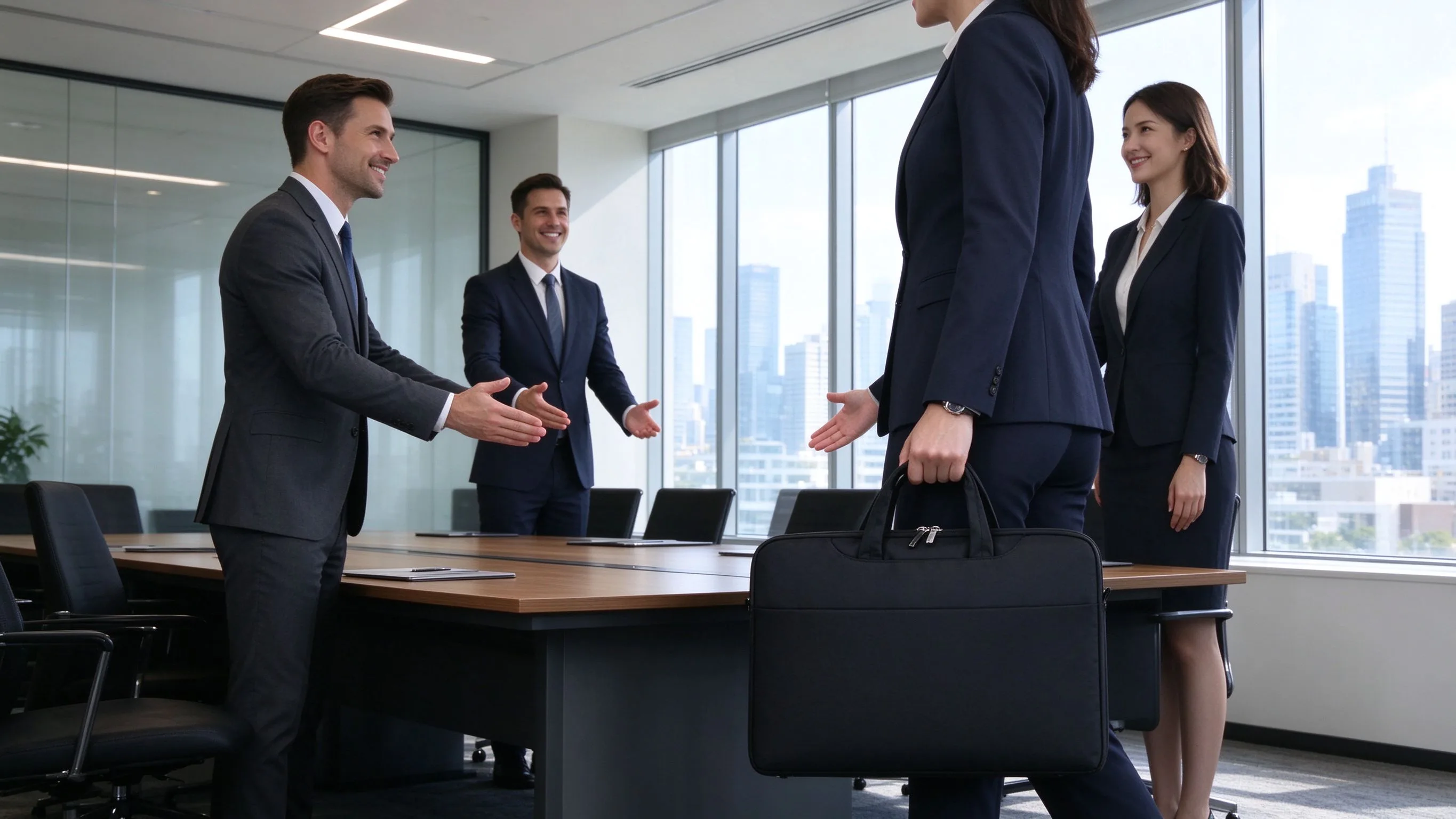 Laptop Bag vs Backpack for Work: Which One Is Better? 2 Business professional carrying a laptop bag vs backpack for work style briefcase into a client meeting