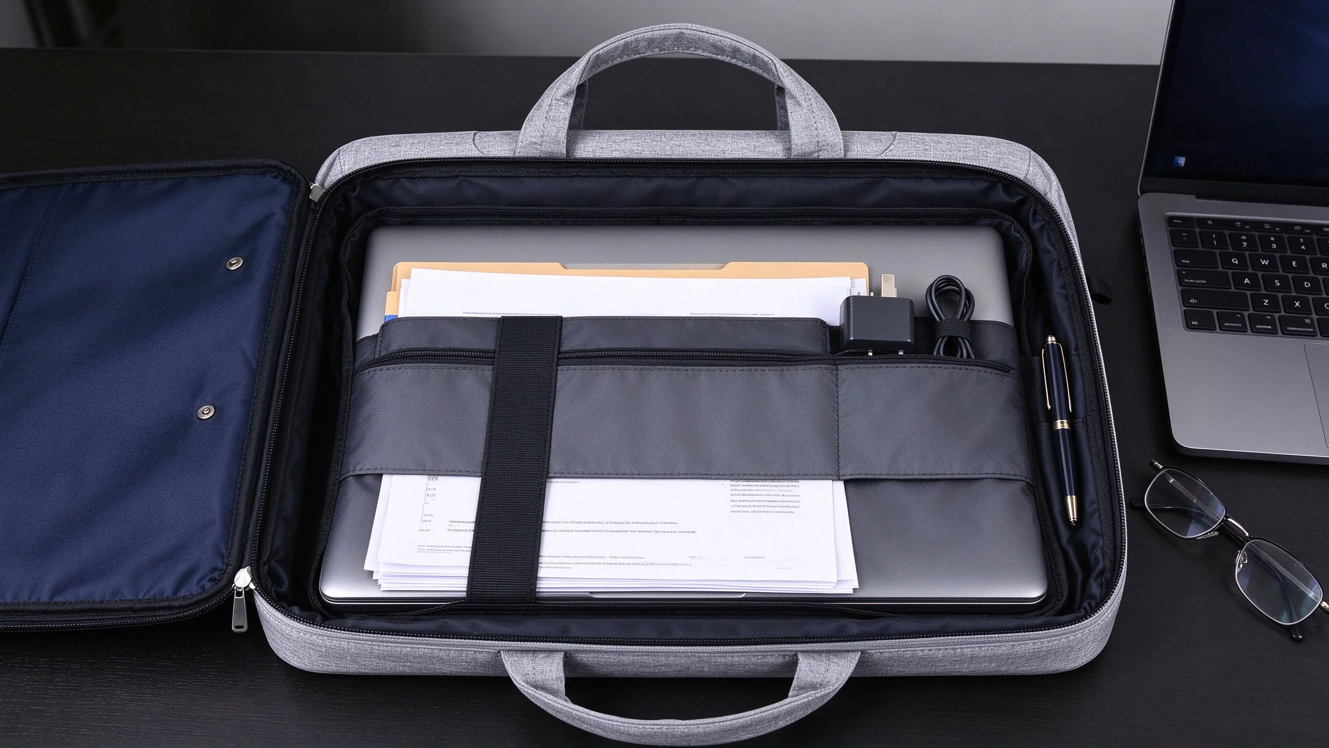 Laptop Bag vs Backpack for Work: Which One Is Better? 3 Laptop bag vs backpack for work: laptop briefcase interior with padded laptop compartment, document dividers and charger pocket